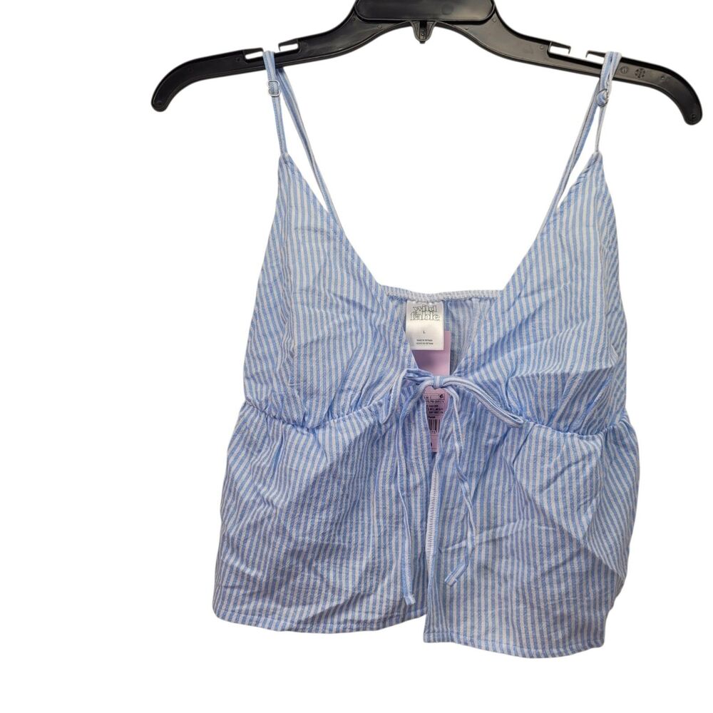 Wild Fable Women's Striped Front Tie Crop Cami Top Adjustable Straps Blue Large